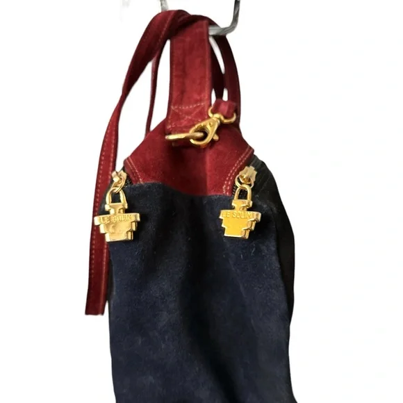 LE SOLIM Classic Italian Suede Burgundy Black Suede Hand/Crossbody Bag Vintage - Picture 5 of 10